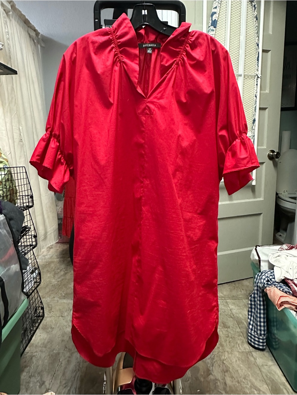 Red Midi Dress by Canadian brand Raffinalla with Ruffled Elbow Sleeves